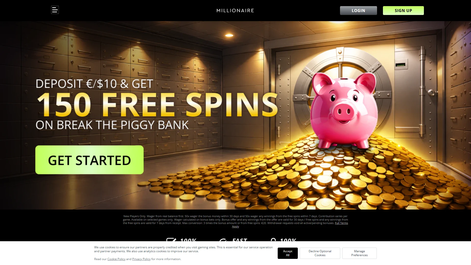 Millionaire Casino casino lobby on desktop